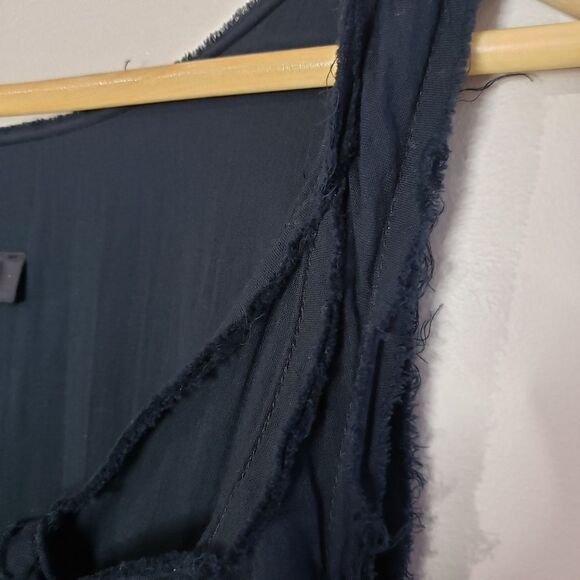 Cotélac Large Black Sleeveless Layered Cotton Distressed Raw Hem Dress Cutouts - Picture 4 of 12